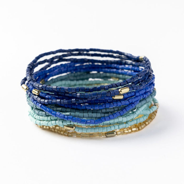 Chelsea 18 Strand Luxe Beaded Bracelet Set Blue Stack