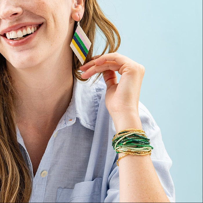 Chelsea 18 Strand Luxe Beaded Bracelet Set Green Stack