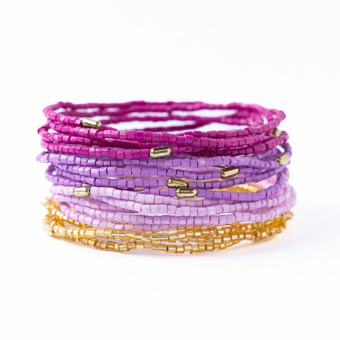 Chelsea 18-Strand Luxe Beaded Bracelet Set Purple Stack