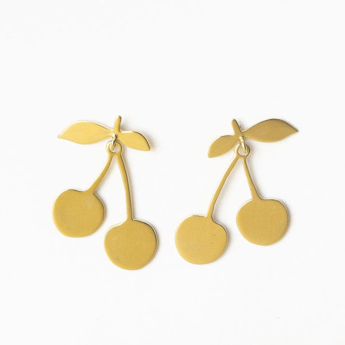 Cheri Cherry Dangle Post Earrings Brass Drop
