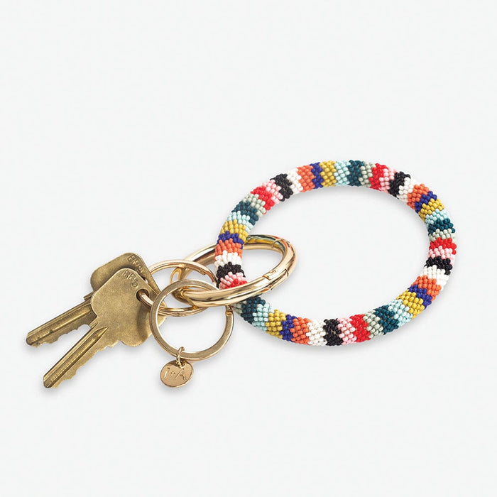 Chloe Stripe Beaded Key Ring Bracelet Bright Multicolor Key Ring