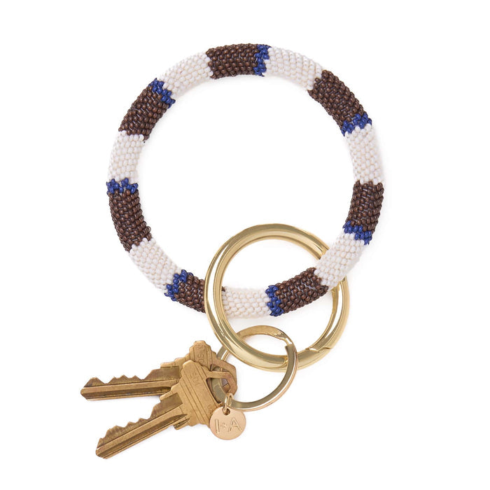Chloe Stripe Beaded Key Ring Bracelet Brown, Navy, + Ivory Key Ring