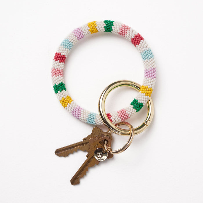 Chloe Stripe Beaded Key Ring Bracelet Light Check Key Ring + Bag Charm