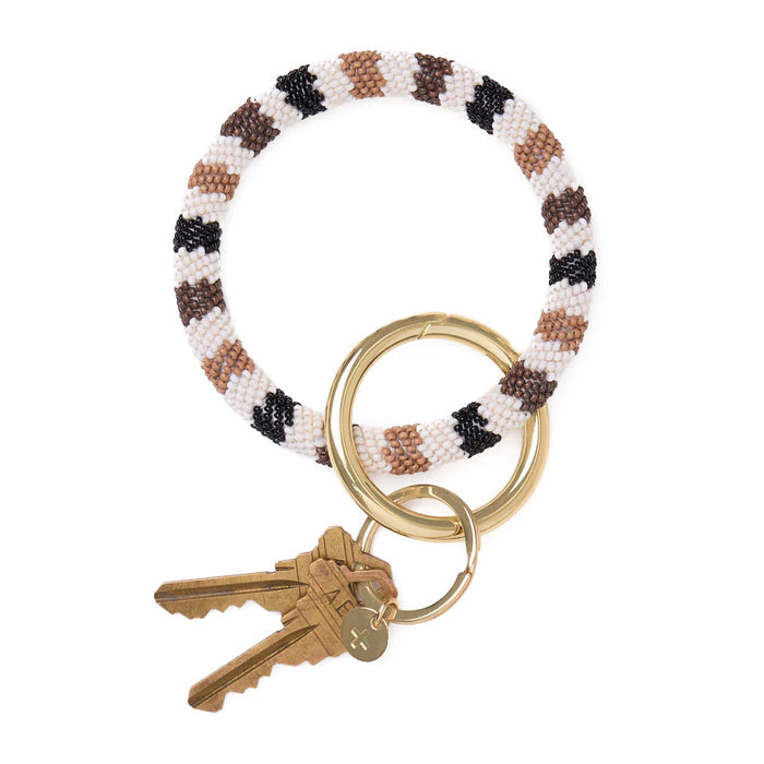 Chloe Stripe Beaded Key Ring Bracelet Neutral Key Ring