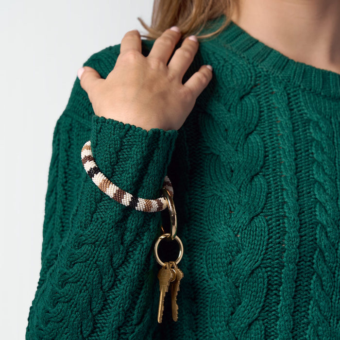 Chloe Stripe Beaded Key Ring Bracelet Neutral Key Ring