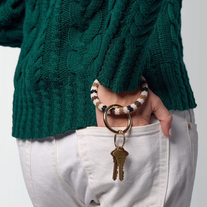 Chloe Stripe Beaded Key Ring Bracelet Neutral Key Ring