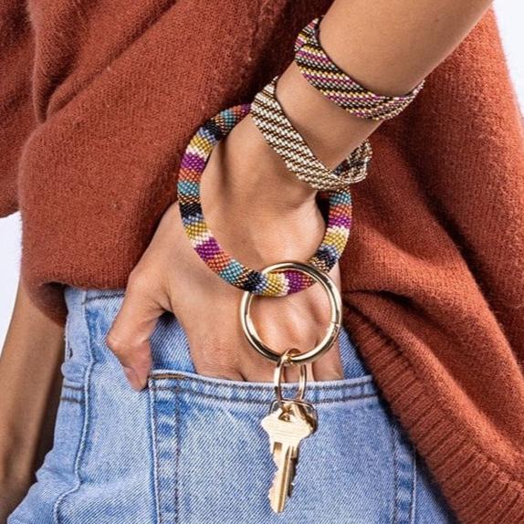 Muted Stripe Seed Bead Key Ring key rings + bag accessories