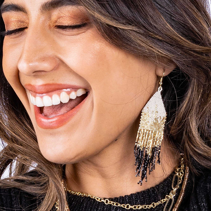 Claire Ombre Beaded Fringe Earrings Black Earrings