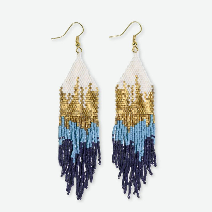 Claire Ombre Beaded Fringe Earrings Blue Earrings