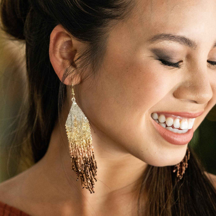 Claire Ombre Beaded Fringe Earrings Mixed Metallic Earrings