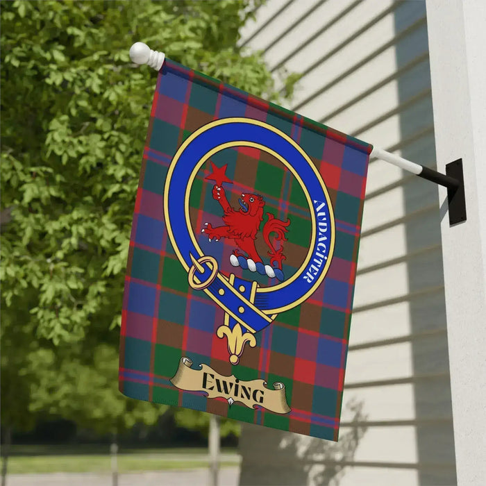 Ewing Clan Crest Tartan Garden Flag Scottish
