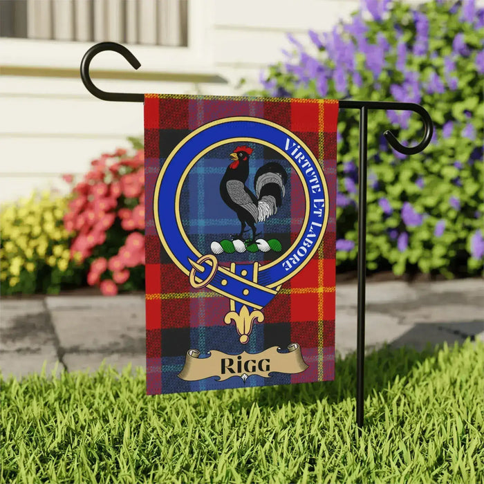 Rigg Family Crest Virtute et Labore Garden Flag