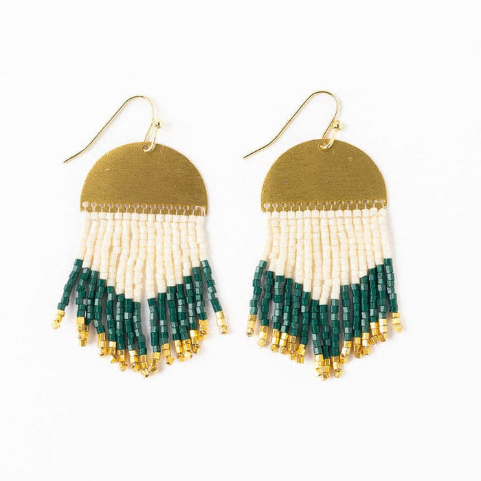 Claudia Curved Pattern Short Beaded Fringe Earrings Bright Emerald Fringe
