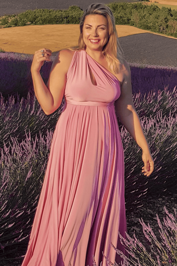 Convertible Maxi Dress in Sea Pink multi-way travel dress for women