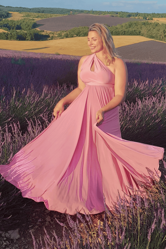 Convertible Maxi Dress in Sea Pink multi-way travel dress for women