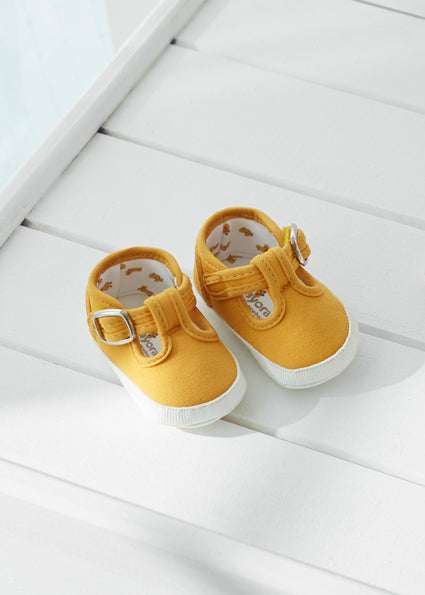 Corn Yellow Canvas T-Strap Shoes