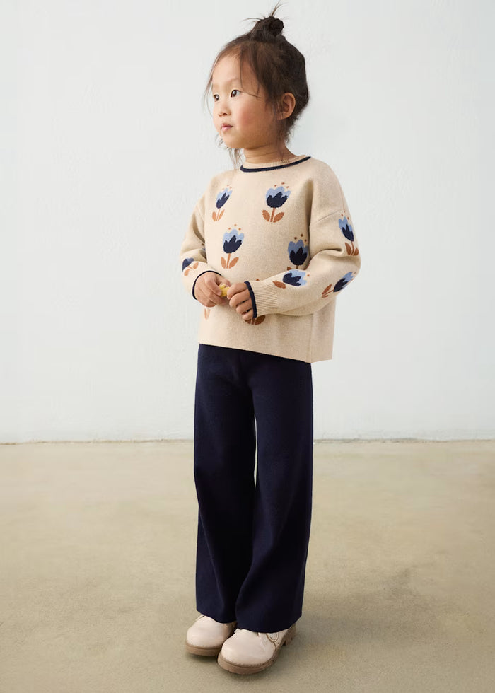 Cream and Navy Floral Trouser Set
