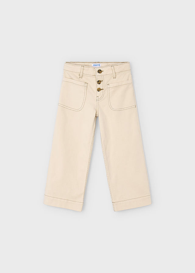 Cream Button Front Wide Leg Demin