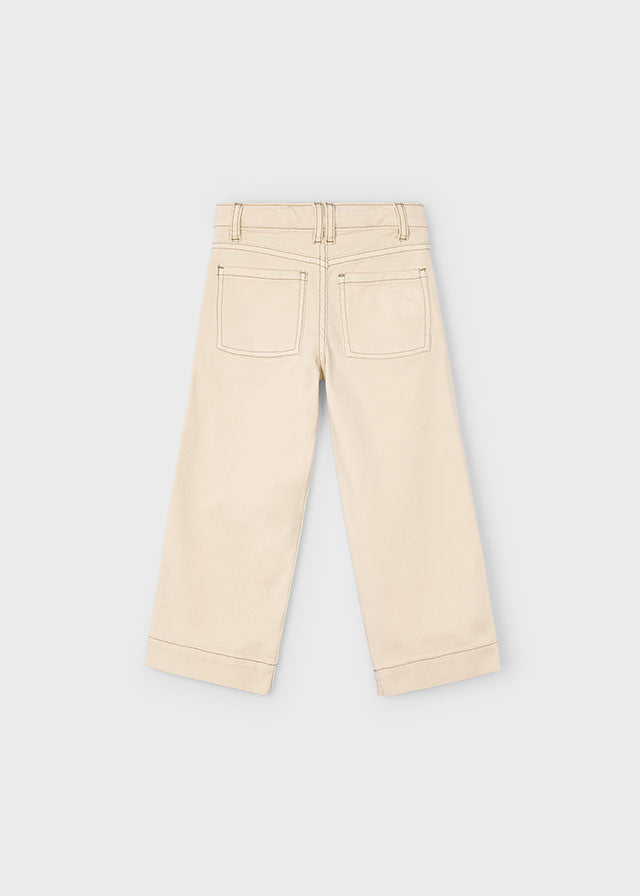 Cream Button Front Wide Leg Demin