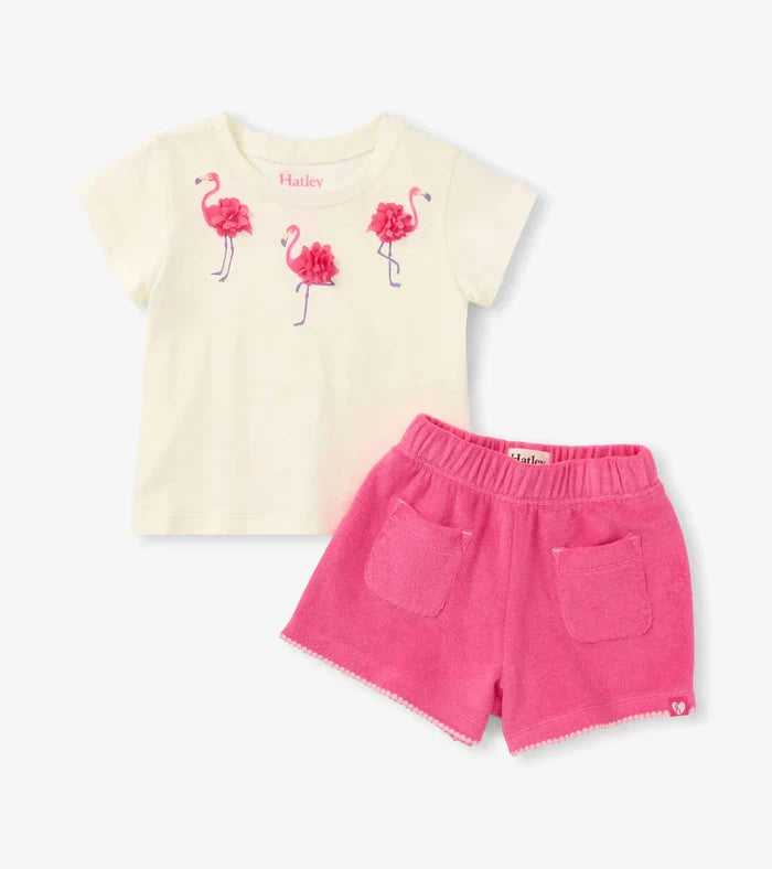 Cream Flamingo Tee & Pink Shorts