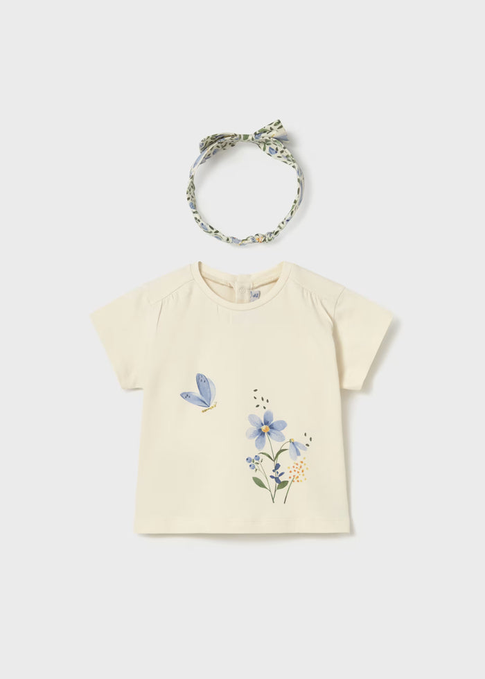 Cream Floral Butterfly Tee & Print Headband