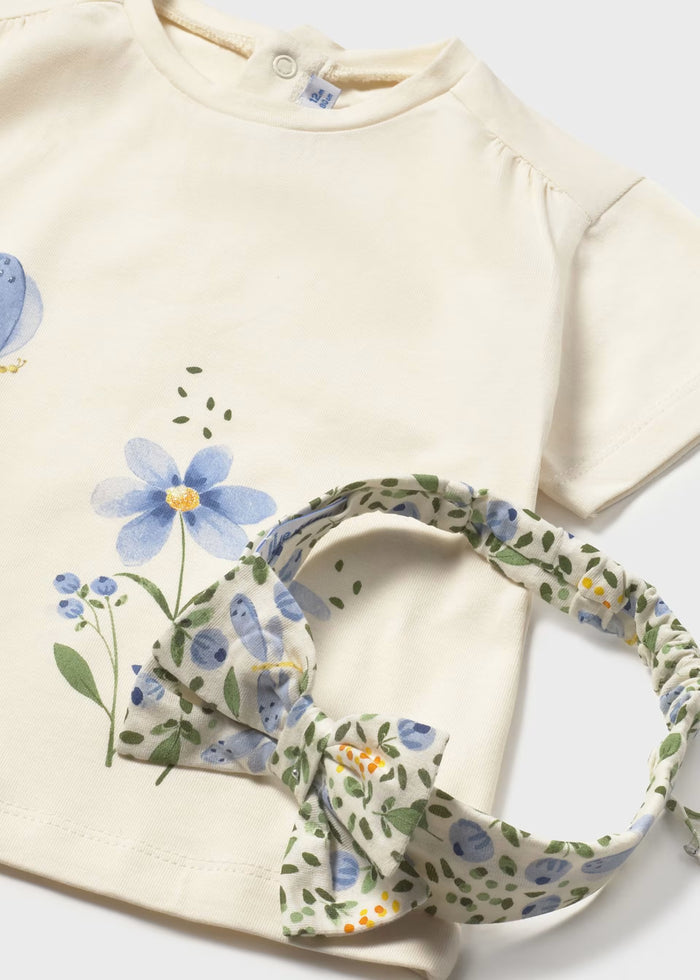 Cream Floral Butterfly Tee & Print Headband