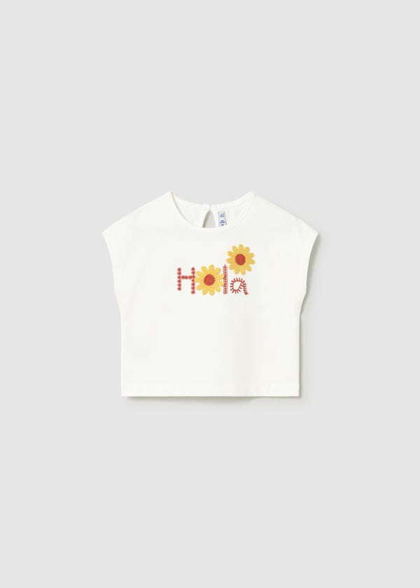 Crochet Daisy White Emb HOLA Tee