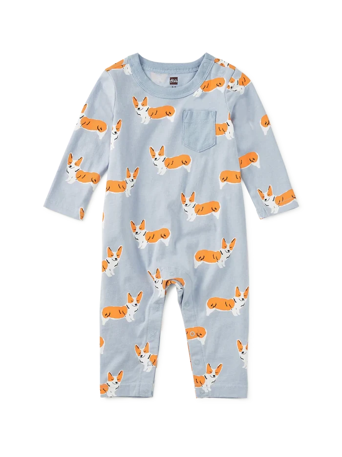 Cutie Corgis Long Sleeve Pocket Romper