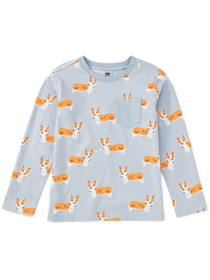 Cutie Corgis Long Sleeve Pocket Tee