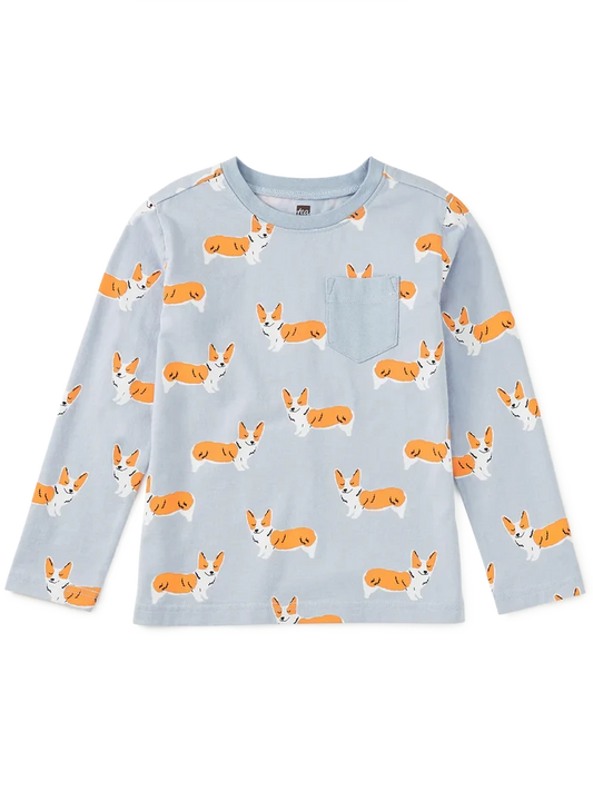 Cutie Corgis Long Sleeve Pocket Tee