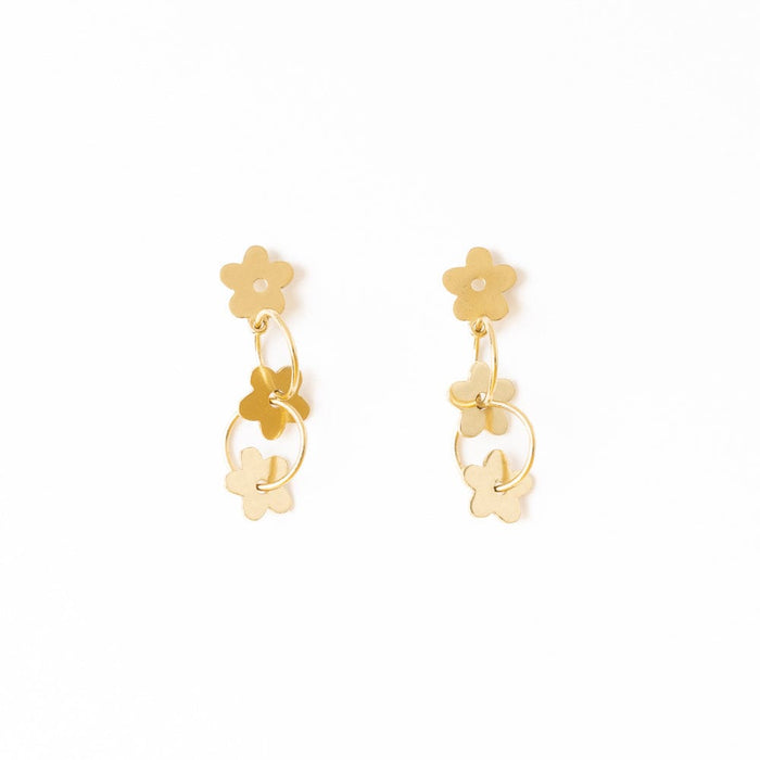 Daisy Floral Chain Post Earrings Brass Drop