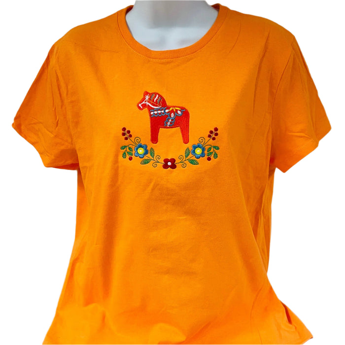 Dala Horse & Flowers on Orange Sherbet T-shirt