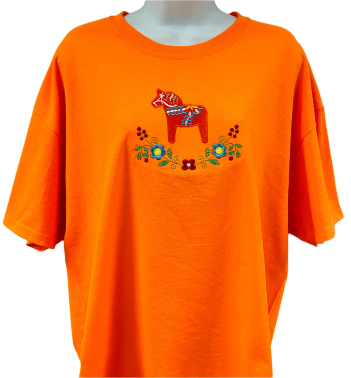 Dala Horse & Flowers on Orange T-shirt