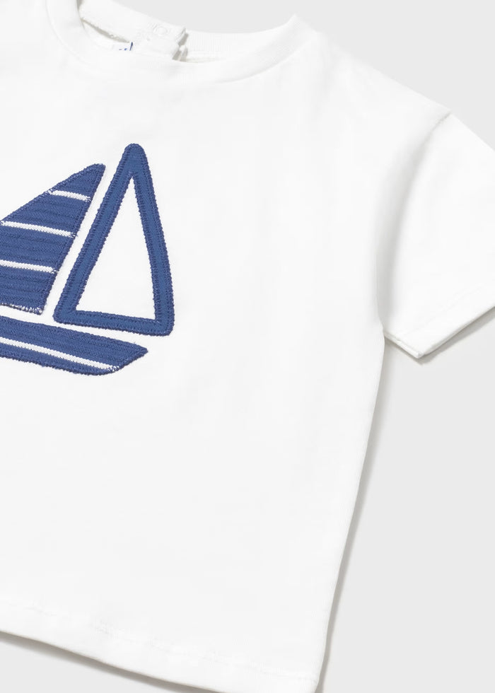 Dark Blue Sailboat Tee & Striped Shorts w Bucket Hat