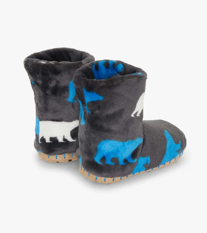 Dark Gray Polar Bear Silhouette Fleece Slippers