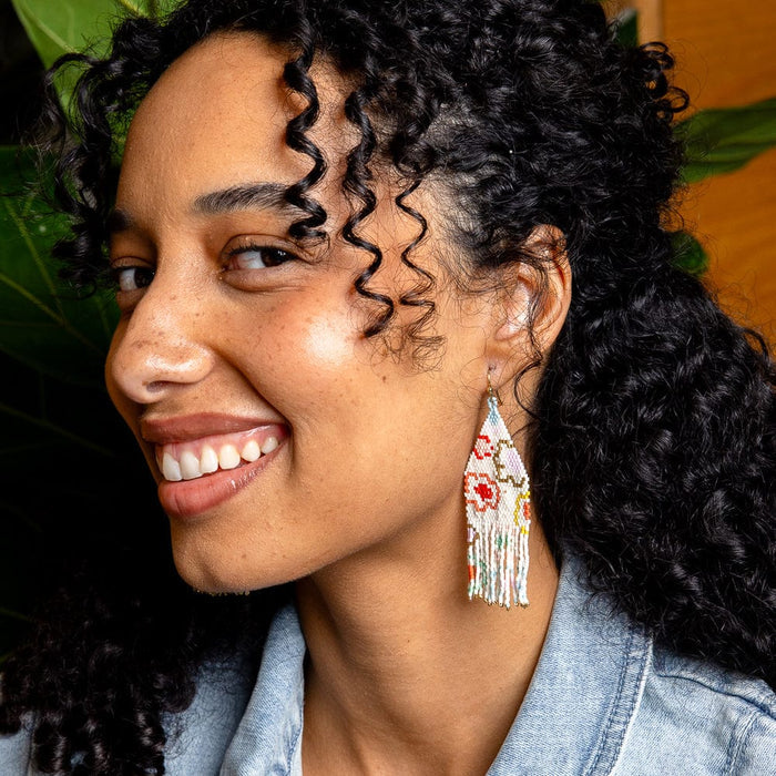 Delilah Poppies Beaded Fringe Earrings Multi Fringe