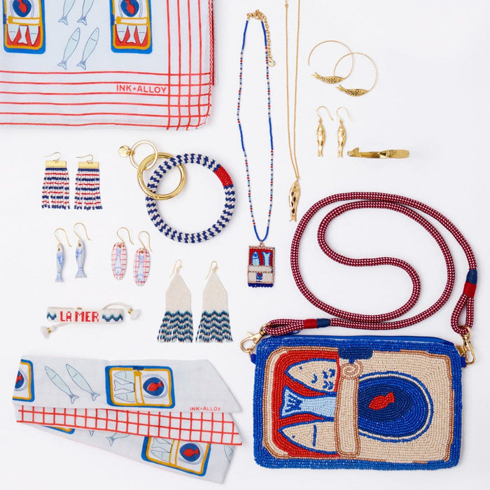Delilah Wave Beaded Fringe Earrings Blues Fringe