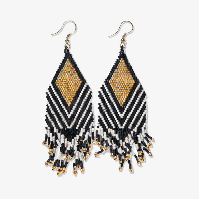 Dottie Diamond Angle Beaded Fringe Earrings Black Earrings