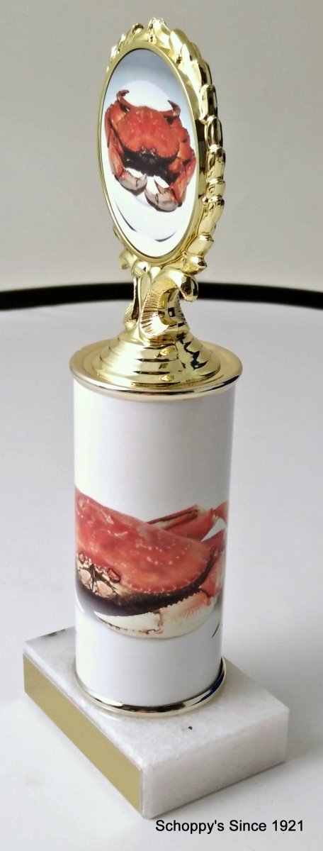 Dungeness Crab Custom Column Trophy With Logo - Schoppy's Since 1921