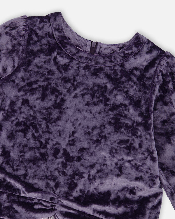 Dusk Lilac LS Velour Pleated Jersey Dress