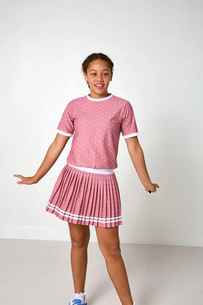 Dusty Pink Polka Dot Pleated Skort