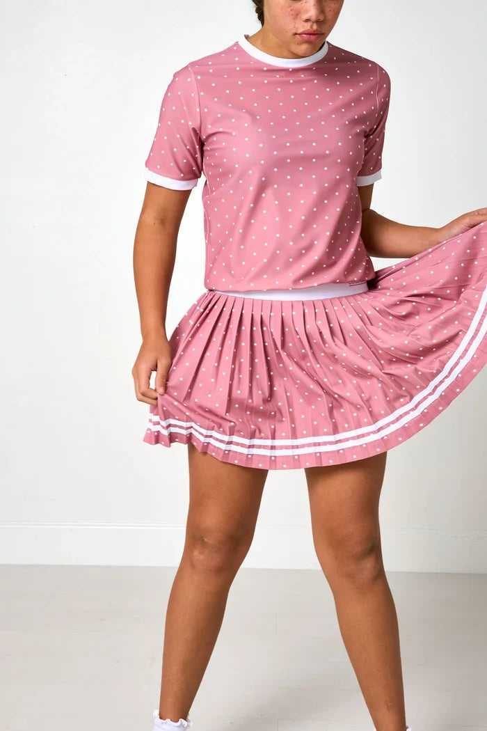 Dusty Pink Polka Dot Pleated Skort