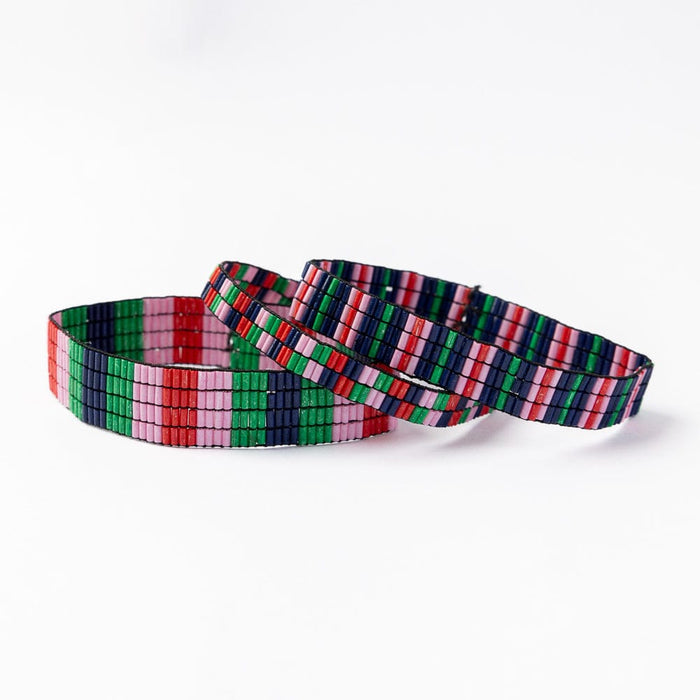 Dylan Bracelet Stretch Set Of 3 Navy Green Red Pink Stack