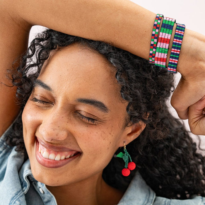 Dylan Bracelet Stretch Set Of 3 Navy Green Red Pink Stack