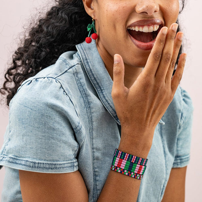Dylan Bracelet Stretch Set Of 3 Navy Green Red Pink Stack