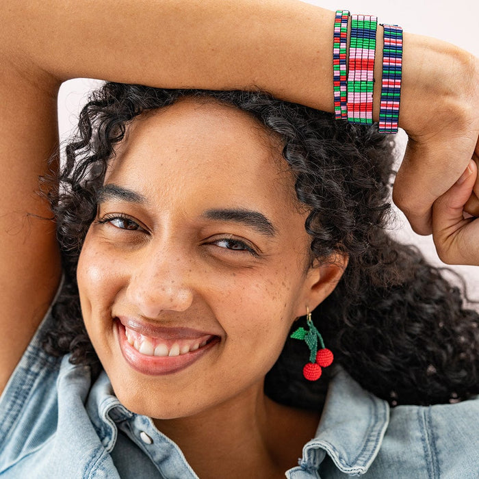 Dylan Bracelet Stretch Set Of 3 Navy Green Red Pink Stack