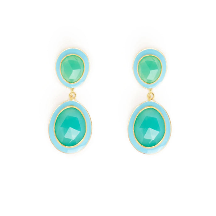 Elaine Semi-Precious Stone + Enamel Drop Earrings Blue + Green Onyx Drop