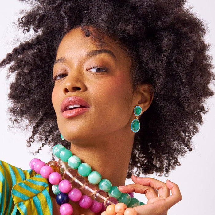 Elaine Semi-Precious Stone + Enamel Drop Earrings Blue + Green Onyx Drop