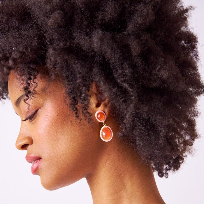 Elaine Semi-Precious Stone + Enamel Drop Earrings Pink + Carnelian Drop