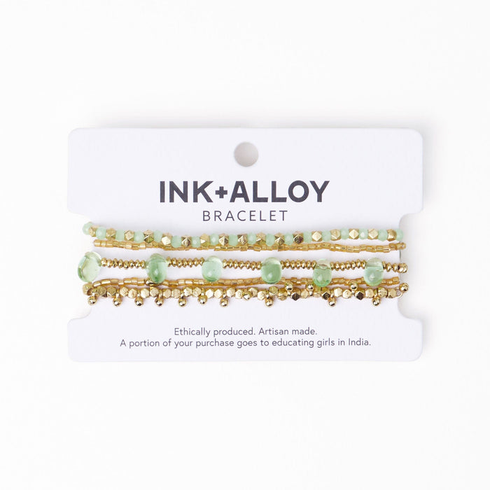 Ella Stack of 5 Stretch Bracelets Mint + Gold Stack